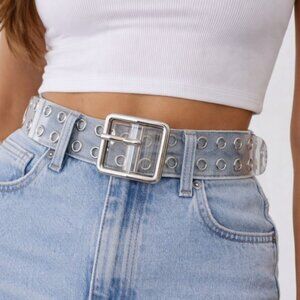Clear PVC Grommet Belt Transparent Vinyl Y2K Goth Punk Silver Buckle